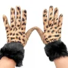 LEOPARD BEIGE GLOVES WITH BLACK FUR