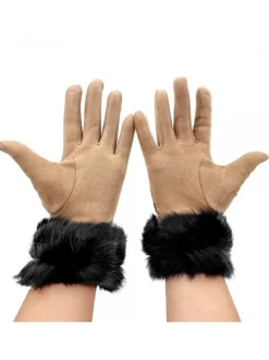 LEOPARD BEIGE GLOVES WITH BLACK FUR