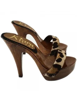 LEOPARD LEATHER HIGH HEEL CLOGS