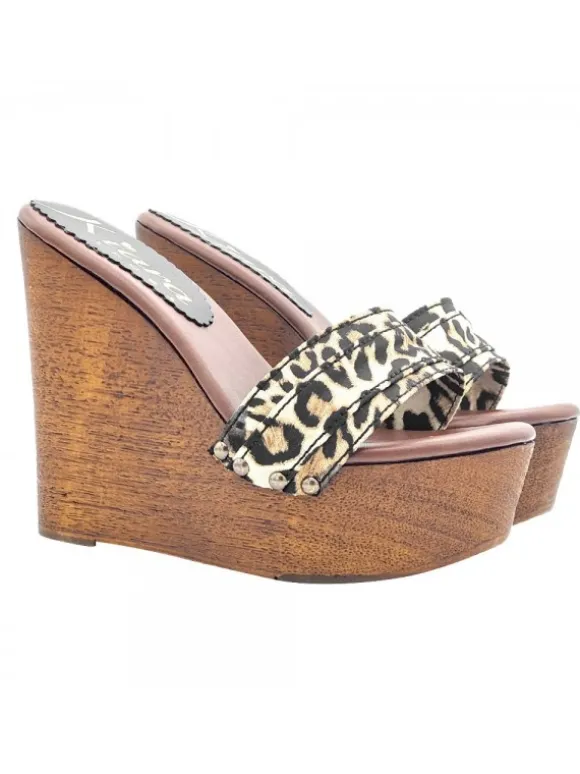 LEOPARD WEDGE CLOGS HEEL 13