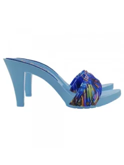 Light blue clogs with 9 cm heel and boreal band - Made in Italy