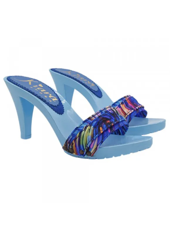 Light blue clogs with 9 cm heel and boreal band - Made in Italy