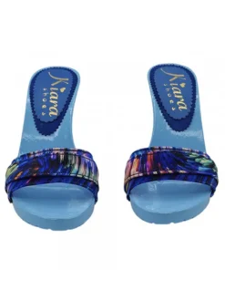 Light blue clogs with 9 cm heel and boreal band - Made in Italy