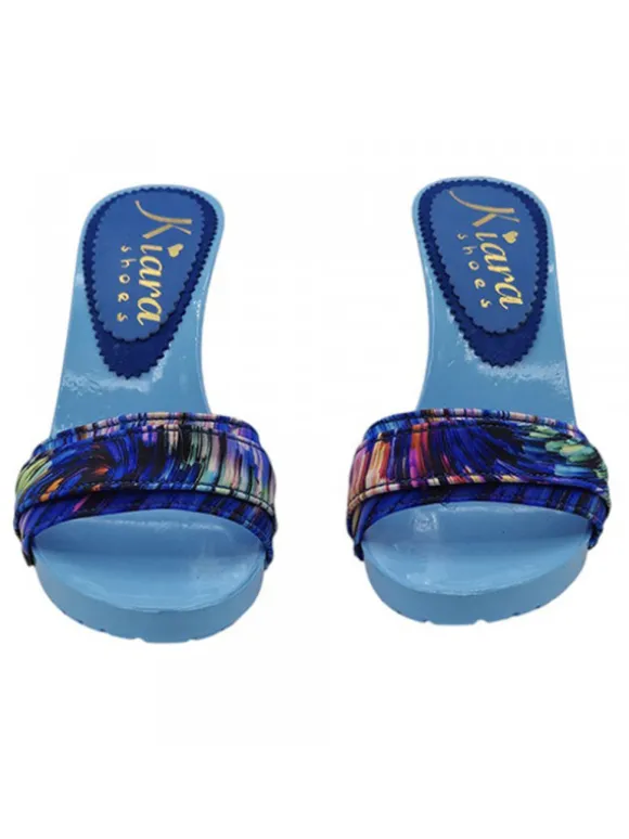 Light blue clogs with 9 cm heel and boreal band - Made in Italy