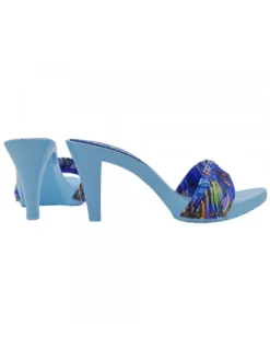 Light blue clogs with 9 cm heel and boreal band - Made in Italy