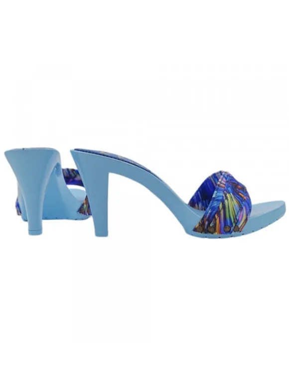 Light blue clogs with 9 cm heel and boreal band - Made in Italy