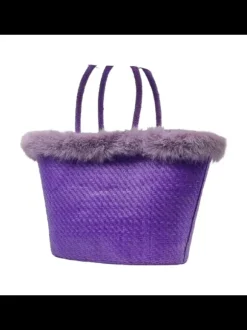 Lilac Raffia Bag with Fur