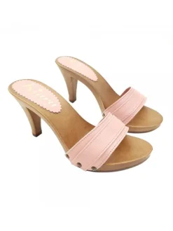 PINK CLOGS IN LEATHER HEEL 9