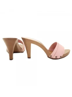 PINK CLOGS IN LEATHER HEEL 9