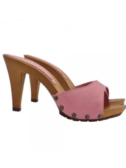 PINK SUEDE CLOGS WITH HEEL 9