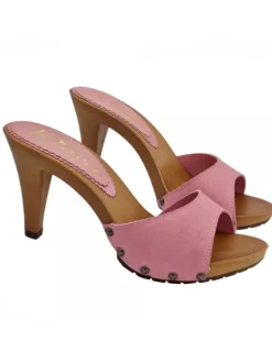 PINK SUEDE CLOGS WITH HEEL 9