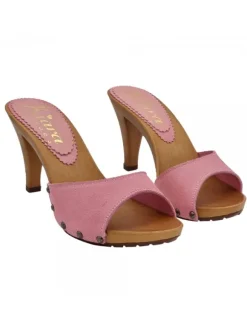 PINK SUEDE CLOGS WITH HEEL 9