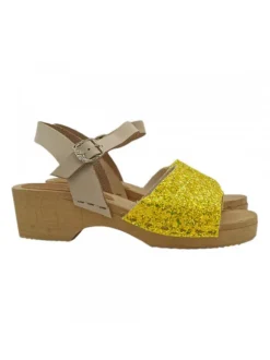 Real wood clogs for girls | glittered leather band