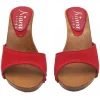 RED COLOURED HEEL CLOGS IN SUEDE