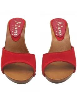 RED COLOURED HEEL CLOGS IN SUEDE