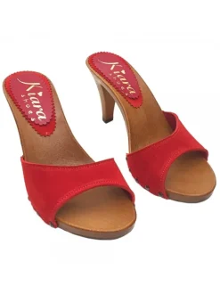 RED COLOURED HEEL CLOGS IN SUEDE