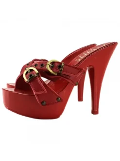 RED HIGH HEEL STILETTO CLOGS