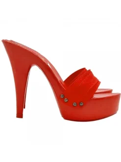 RED LACQUERED CLOGS WITH HIGH HEEL