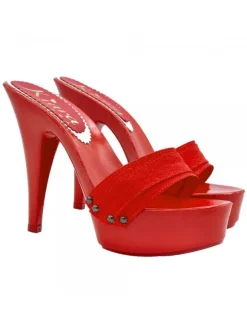 RED LACQUERED CLOGS WITH HIGH HEEL