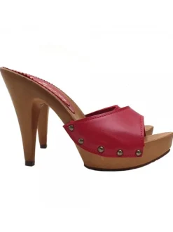 RED LEATHER CLOGS WITH HEEL 11