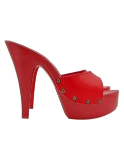 RED LEATHER CLOGS WITH HIGH HEEL