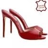 RED LEATHER CLOGS WITH STILETTO