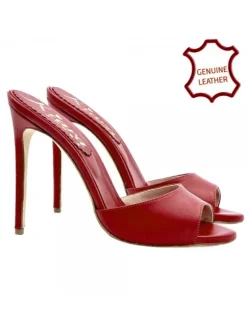 RED LEATHER CLOGS WITH STILETTO