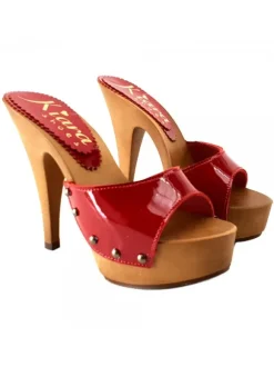 RED PATENT LEATHER CLOGS HEEL 13