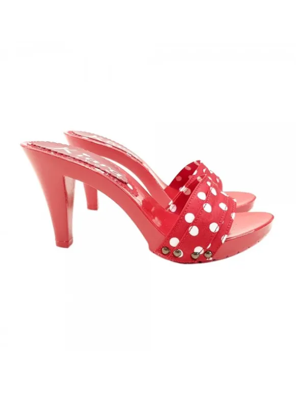 RED POLKA DOT CLOGS HEEL 9