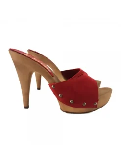 RED SUEDE CLOGS WITH HEEL 11