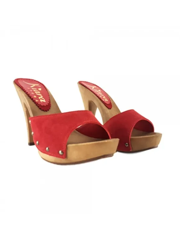 RED SUEDE CLOGS WITH HEEL 11