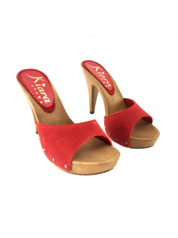 RED SUEDE CLOGS WITH HEEL 11