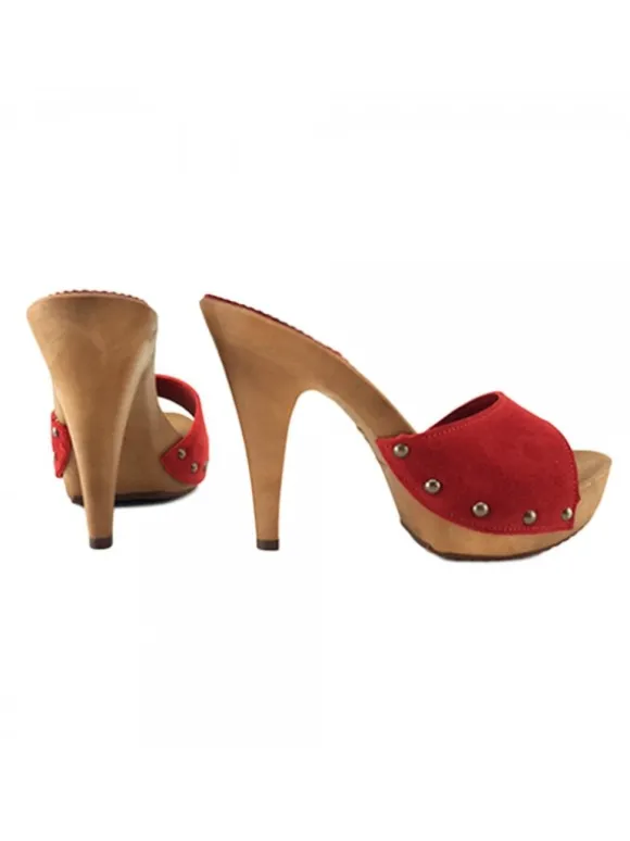 RED SUEDE CLOGS WITH HEEL 11