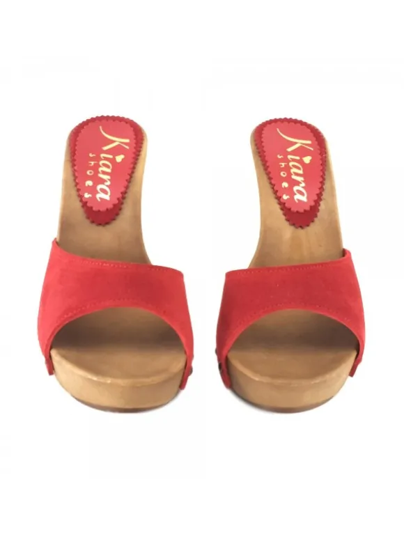 RED SUEDE CLOGS WITH HEEL 11
