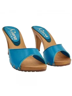 ROYAL BLUE LEATHER CLOGS WITH HEEL 9