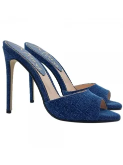 SANDAL IN DARK DENIM WITH STILETTO HEEL