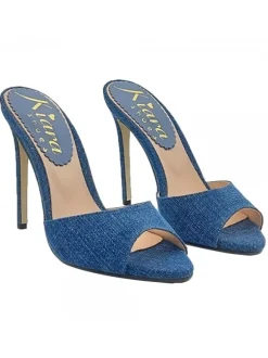 SANDAL IN DARK DENIM WITH STILETTO HEEL