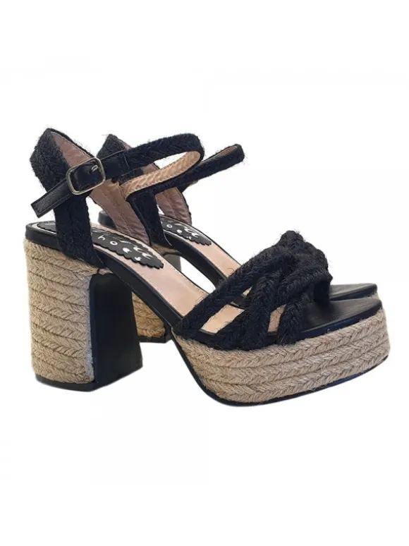 Sexy black Sandals in rope with ankle strap