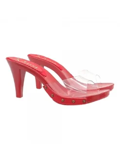 SEXY RED CLOGS WITH TRANSPARENT HIGH HEEL UPPER