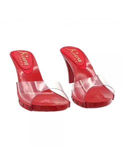 SEXY RED CLOGS WITH TRANSPARENT HIGH HEEL UPPER