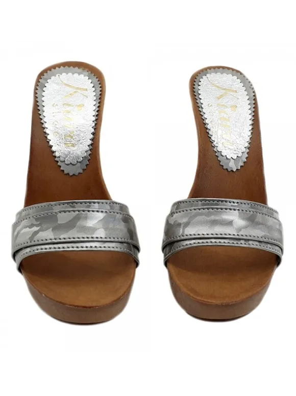SILVER CAMOUFLAGE CLOGS HEEL 11