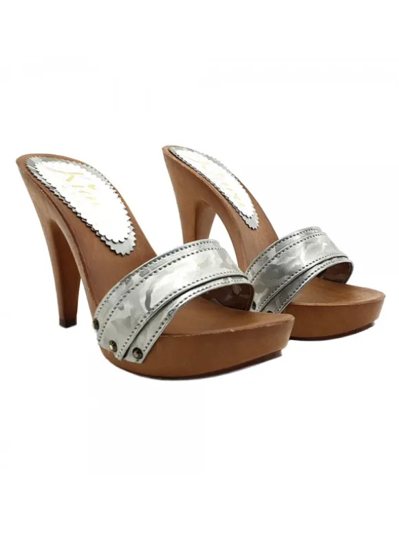 SILVER CAMOUFLAGE CLOGS HEEL 11