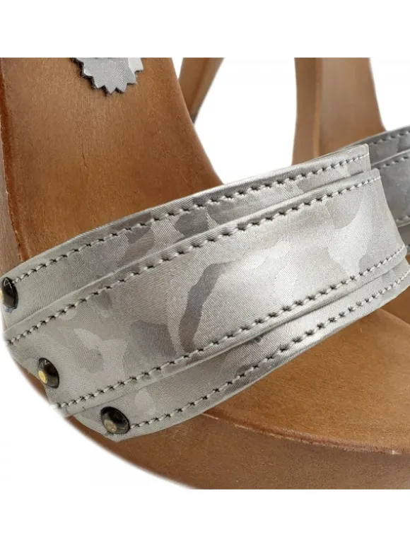SILVER CAMOUFLAGE CLOGS HEEL 11