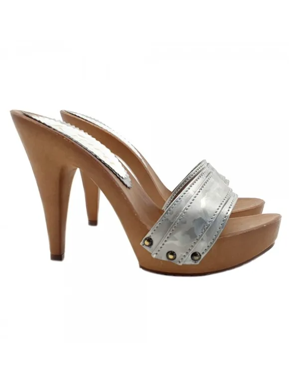 SILVER CAMOUFLAGE CLOGS HEEL 11