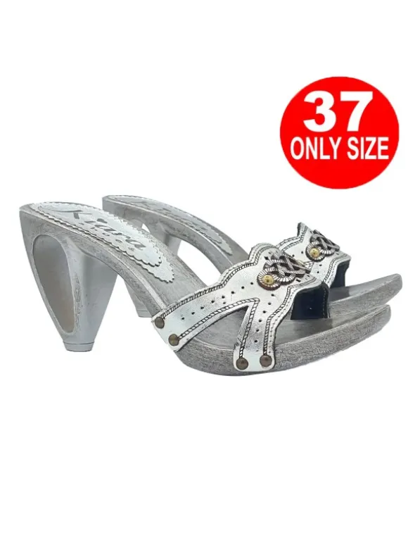 SILVER CLOGS WITH PERFORATED HEEL - size 37