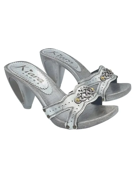 SILVER CLOGS WITH PERFORATED HEEL - size 37