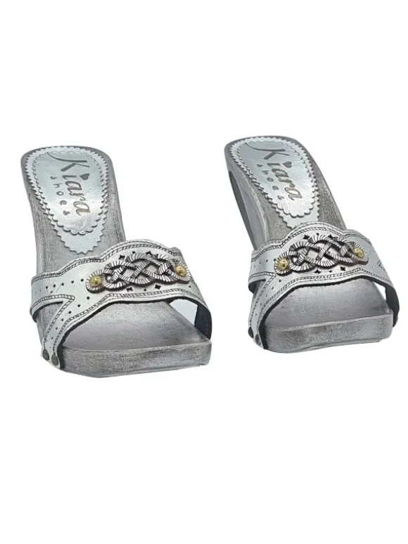 SILVER CLOGS WITH PERFORATED HEEL - size 37