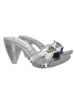 SILVER CLOGS WITH PERFORATED HEEL - size 37