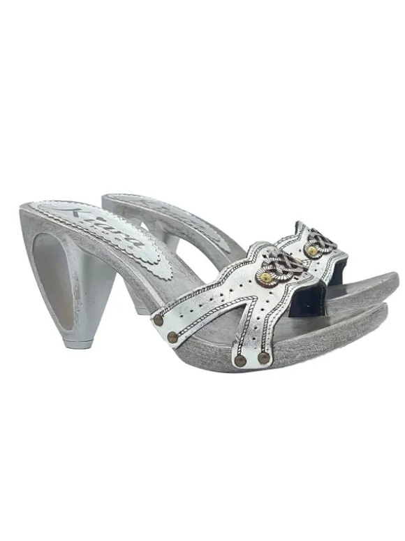 SILVER CLOGS WITH PERFORATED HEEL - size 37