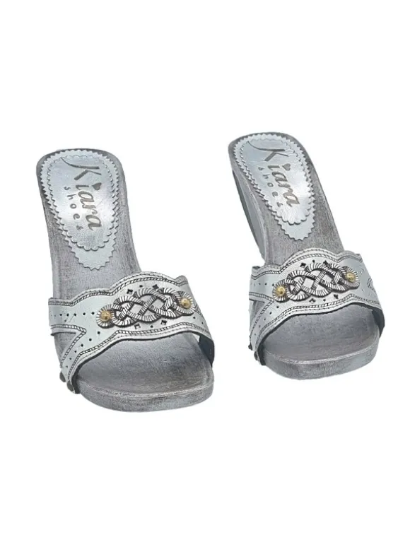 SILVER CLOGS WITH PERFORATED HEEL - size 37